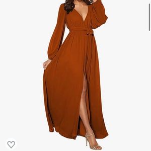 Women's V Neck Chiffon Formal Evening Gown
Rust orange color